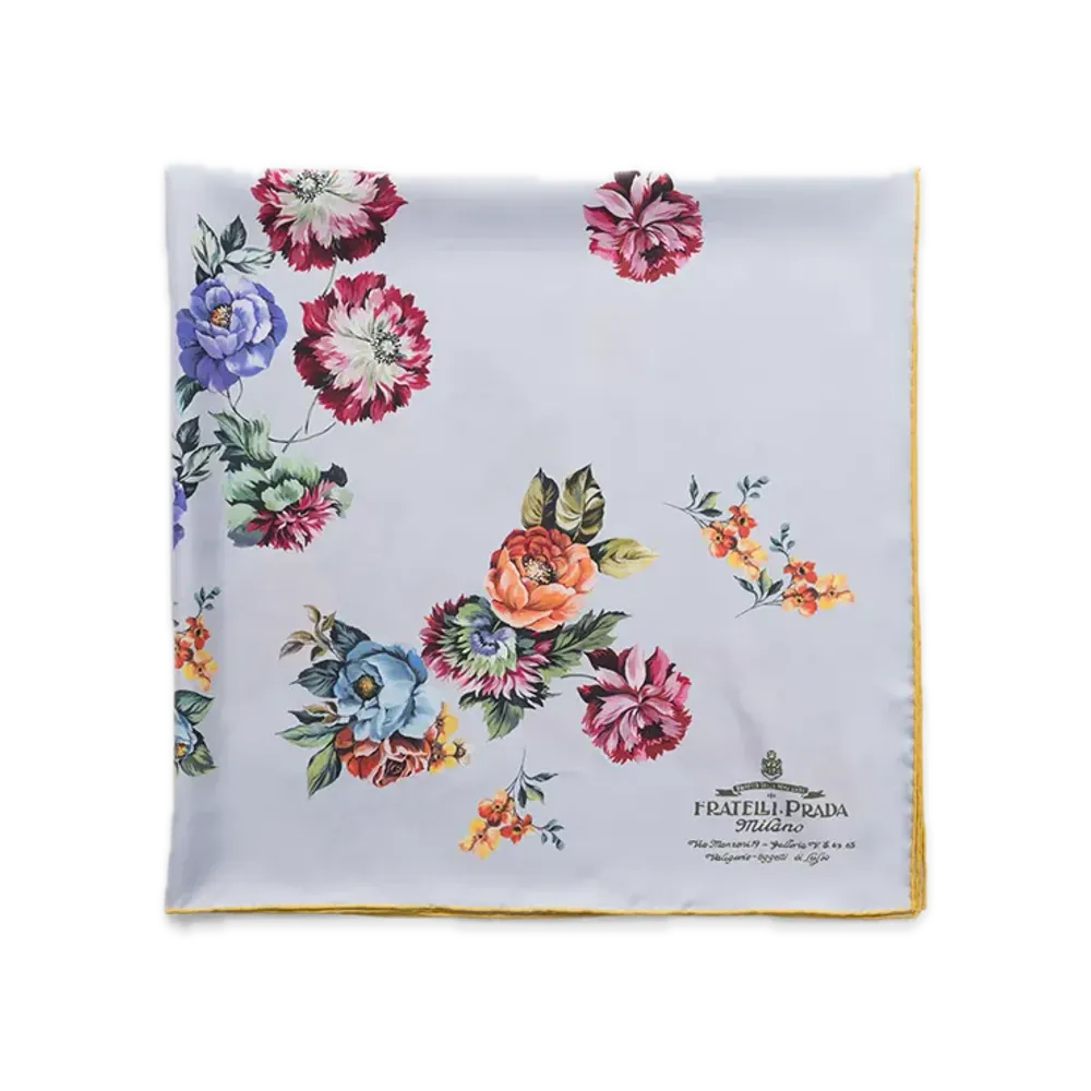 PRADA Printed Silk Twill Scarf 90 x 90 "Steel Gray"