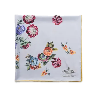 PRADA Printed Silk Twill Scarf 90 x 90 "Steel Gray"