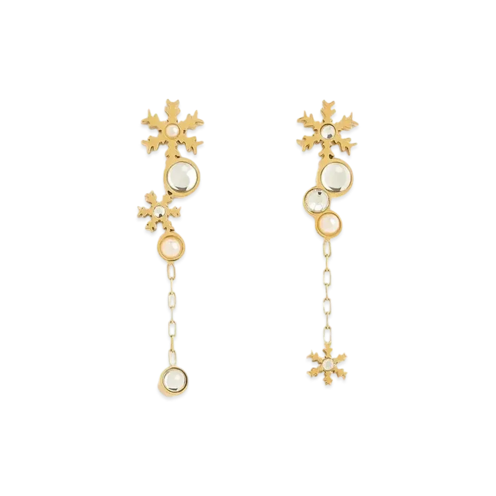 CHARLES & KEITH Snowflake Motif Pearl & Crystal Drop Earrings "Gold"