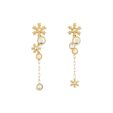 CHARLES & KEITH Snowflake Motif Pearl & Crystal Drop Earrings "Gold"
