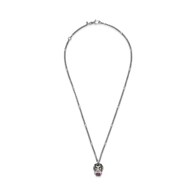 GUCCI Rhinestone Lion Head Necklace "Silver"