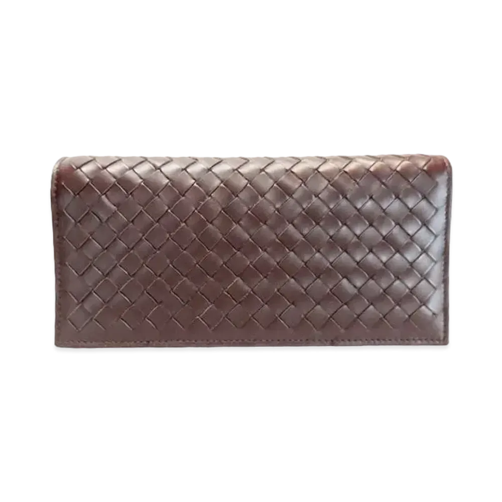 Bottega Veneta Intrecciato Leather Long Fold Wallet "Dark Brown"