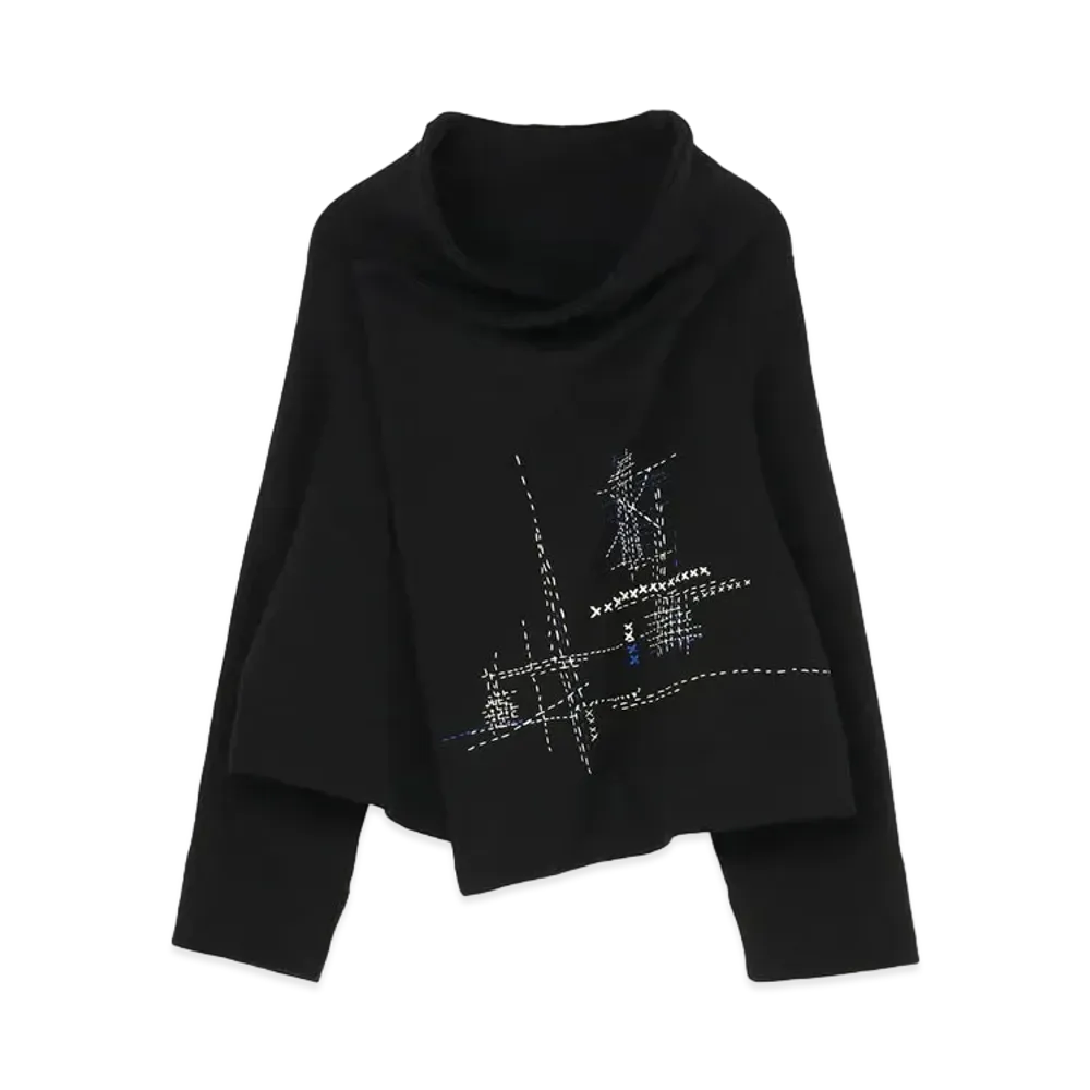 Yohji Yamamoto Y's COTTON LYOCELL FLEECE EMBROIDERY CARDIGAN "Black"