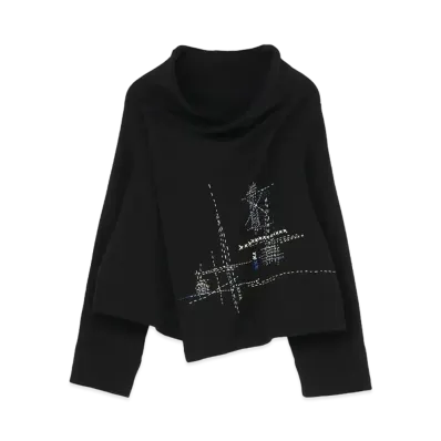 Yohji Yamamoto Y's COTTON LYOCELL FLEECE EMBROIDERY CARDIGAN "Black"