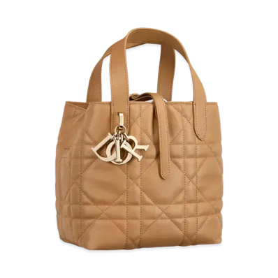 Dior Small Dior Toujours Vertical Tote Bag Macrocannage Calfskin "Light Gold"