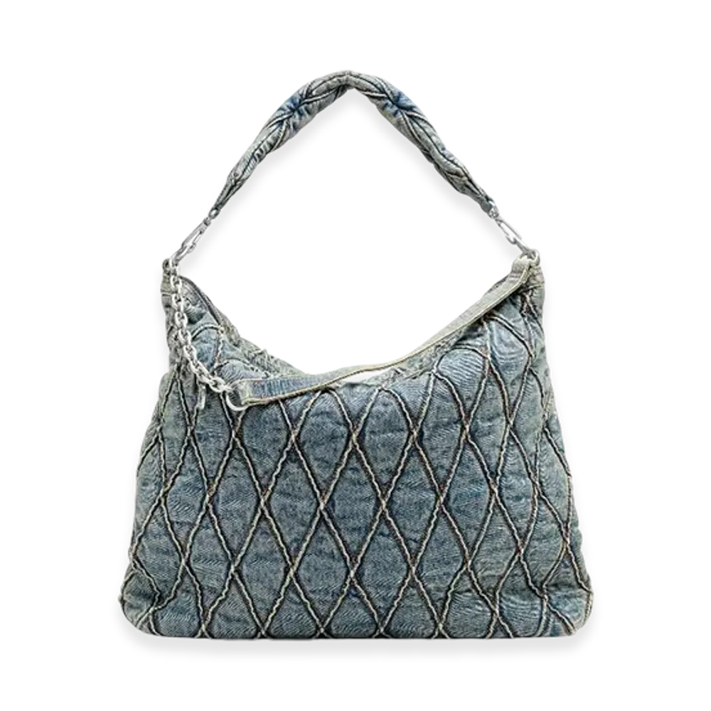 Diesel Charm-D Hobo Charm-D-Large Hobo In Argyle Quilted Denim "Blue"
