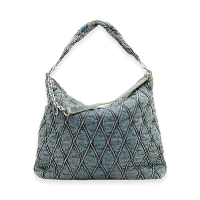 Diesel Charm-D Hobo Charm-D-Large Hobo In Argyle Quilted Denim "Blue"