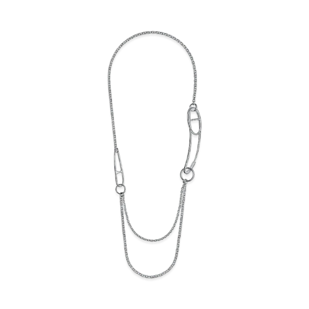 Hermes Chaine D'ancre Punk Long Double Necklace "Silver"