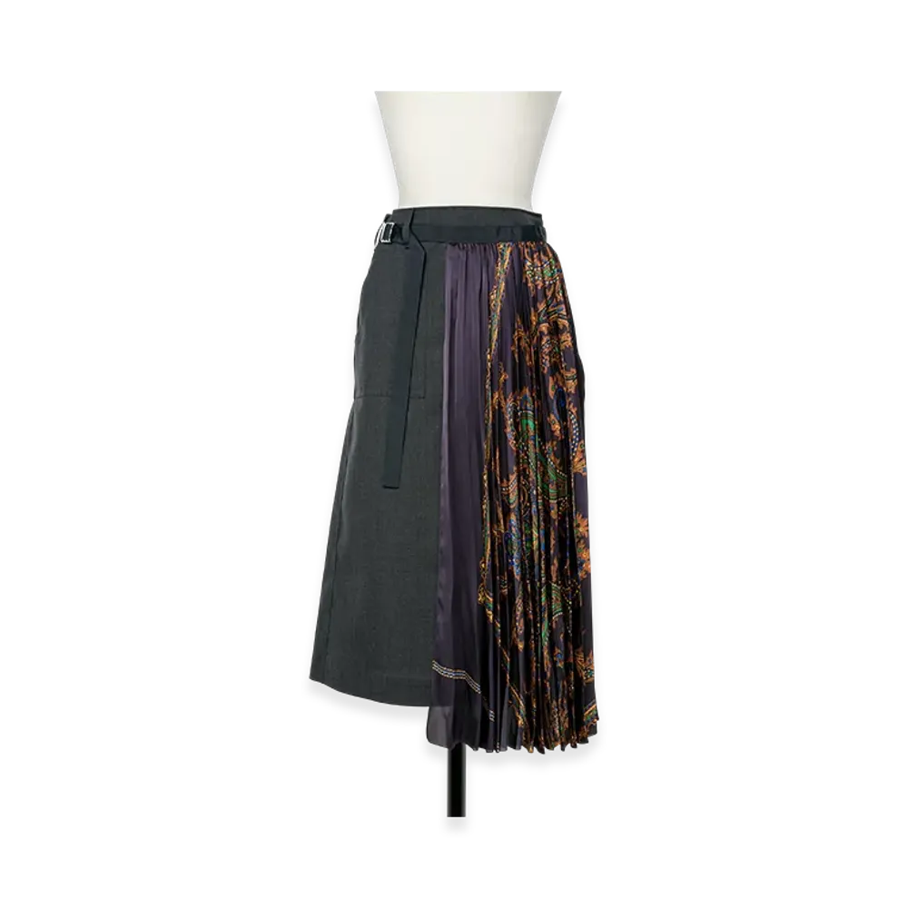sacai Suiting x Paisley Print Skirt "Charcoal Gray/Navy"