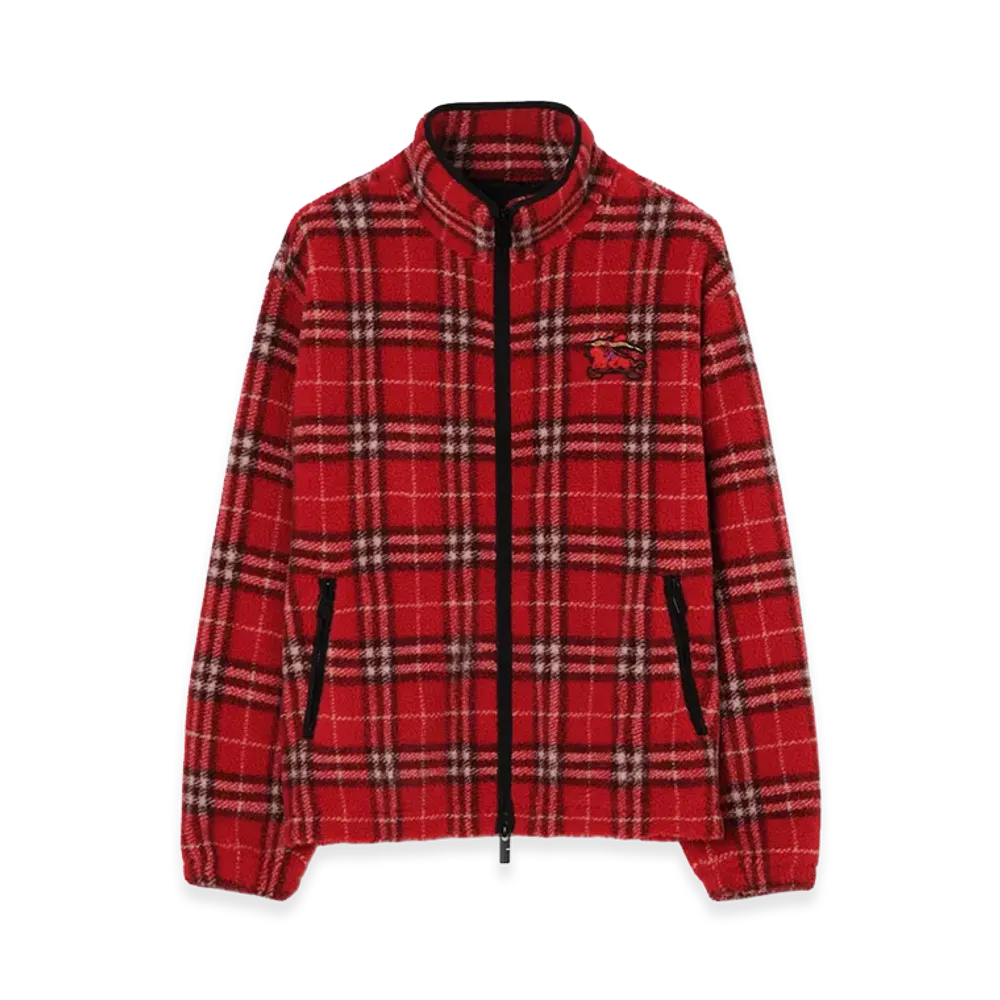 Burberry Check Wool Cashmere Blend Fleece "Crayon Red"
