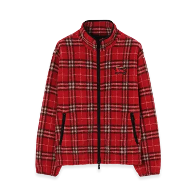 Burberry Check Wool Cashmere Blend Fleece "Crayon Red"