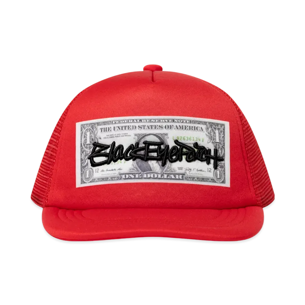 BlackEyePatch Fasthand Script Dollar Bill Mesh Cap "Red"