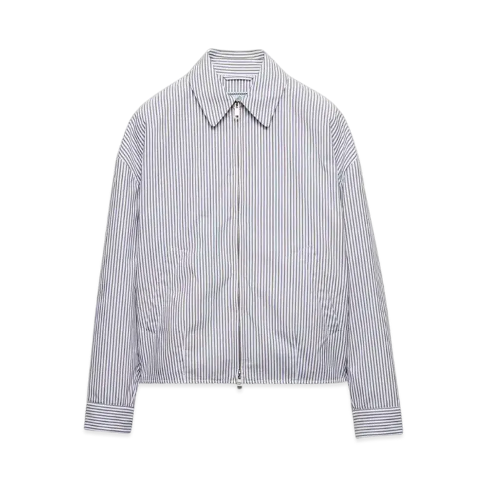 PRADA Women's Striped Poplin Blouson Jacket "White/Navy"