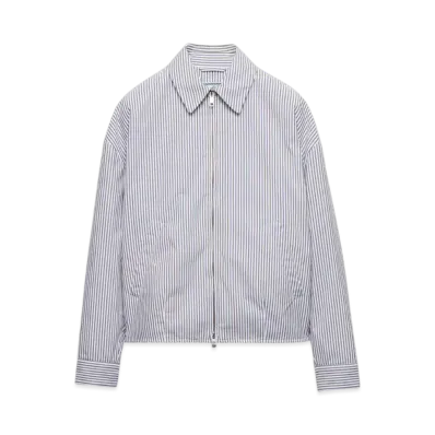 PRADA Women's Striped Poplin Blouson Jacket "White/Navy"