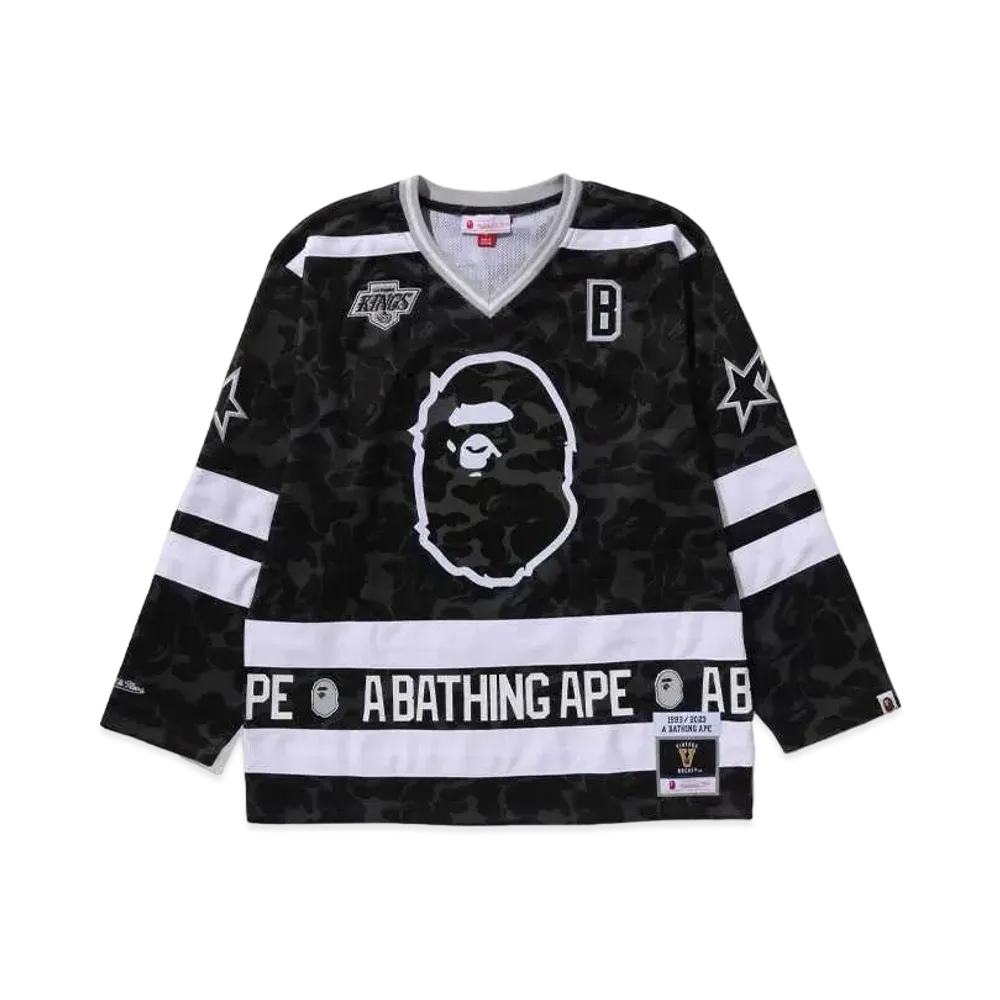 A BATHING APE x Mitchell & Ness x NHL Los Angeles Kings Mesh Hockey Jersey L/S Tee "Black"