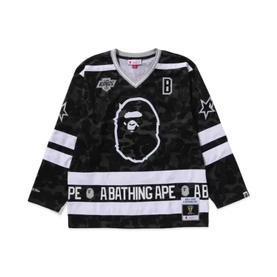 A BATHING APE x Mitchell & Ness x NHL Los Angeles Kings Mesh Hockey Jersey L/S Tee "Black"