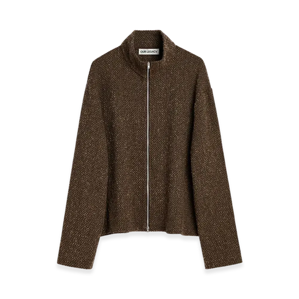 OUR LEGACY Shrunken Fullzip Polo "Brown Sparse Buckle Weave"