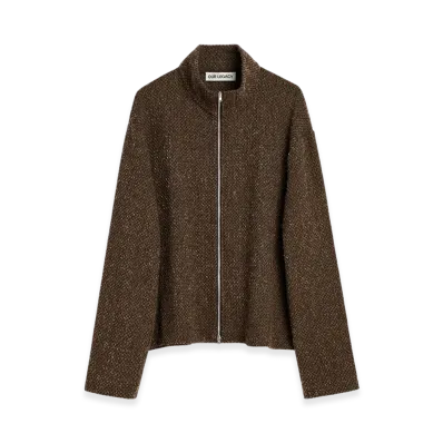OUR LEGACY Shrunken Fullzip Polo "Brown Sparse Buckle Weave"