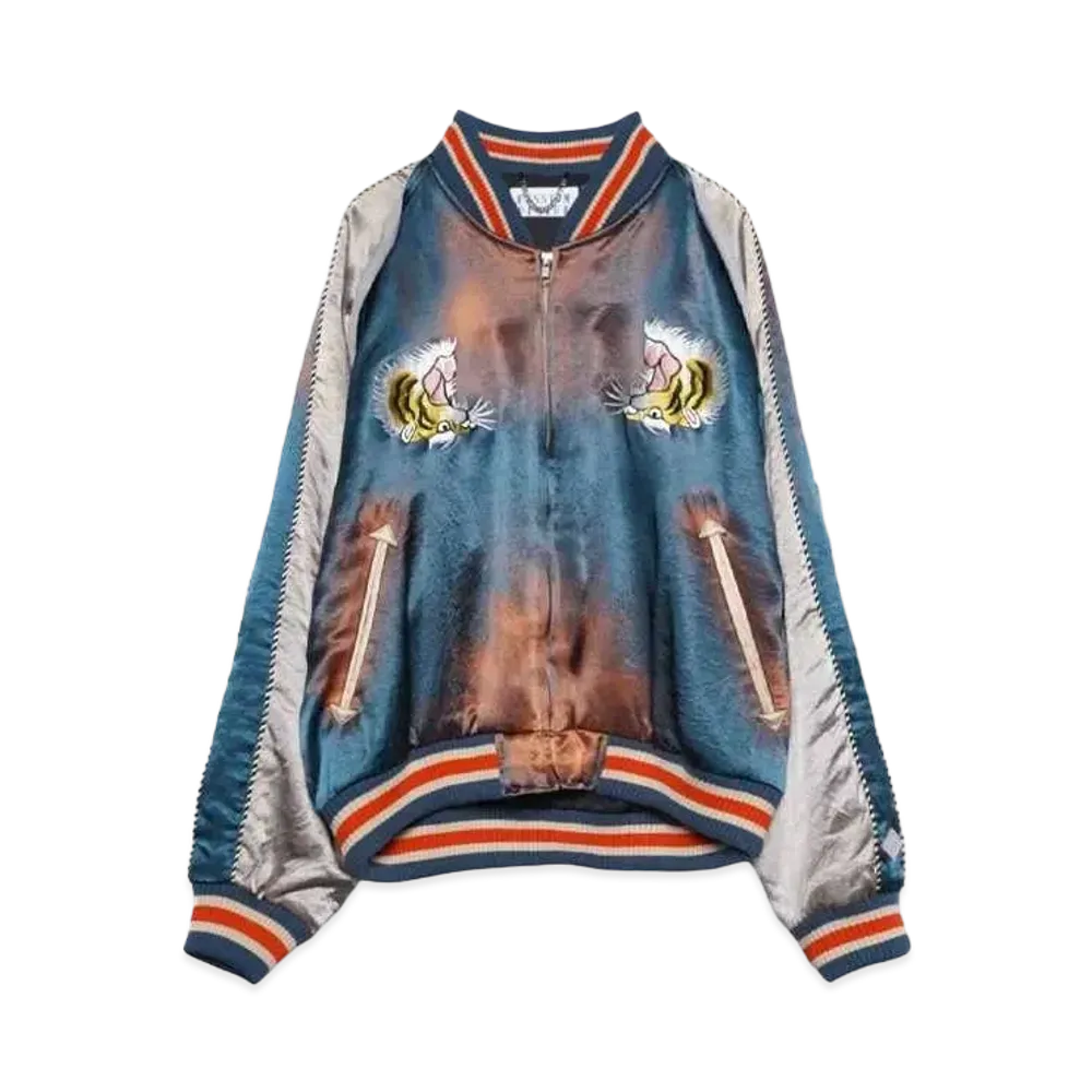 el conductorH UPSIDEDOWN TIGER EMBROIDERED AGED SOURVENIR JKT "BLUE"