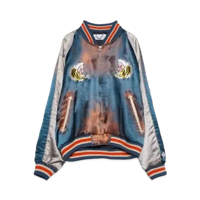 el conductorH UPSIDEDOWN TIGER EMBROIDERED AGED SOURVENIR JKT "BLUE"