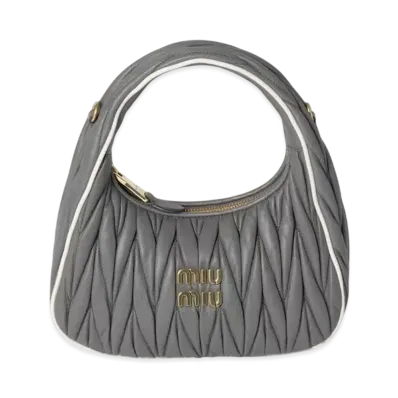 MIUMIU Wander Matelasse Nappa Leather Bag "Marble Gray/White"