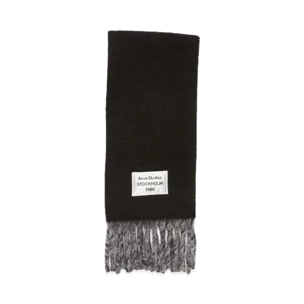 Acne Studios Logo Label Fringe Scarf "Black/Gray"