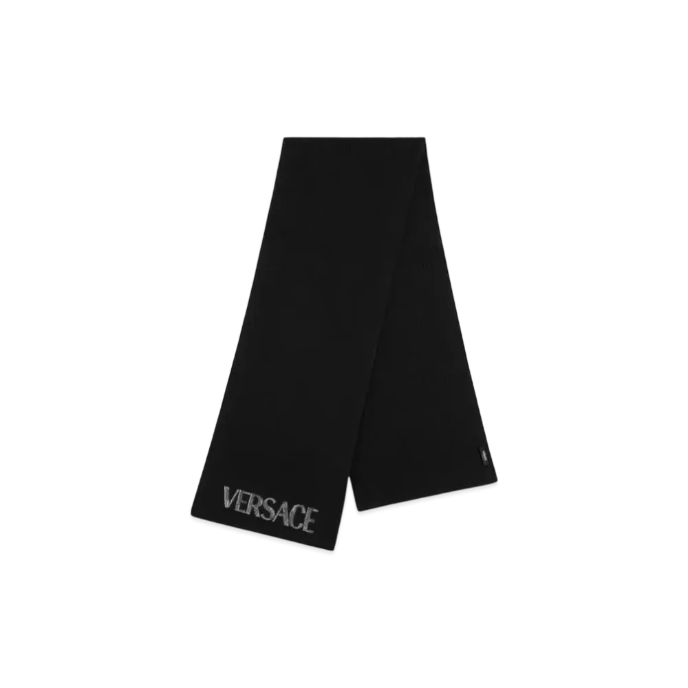 Versace Cielo Stellato Cashmere Logo Knit Scarf "Black"