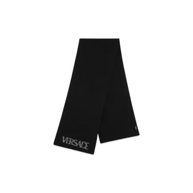 Versace Cielo Stellato Cashmere Logo Knit Scarf "Black"