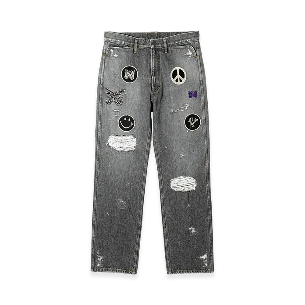 NEEDLES Assorted Patches Boot-Cut Jean - 13OZ Denim / Distressed "Black"