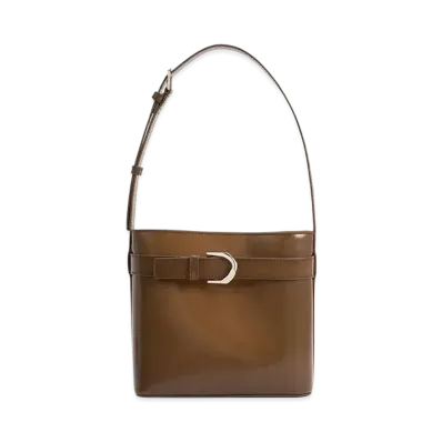 CHARLES & KEITH Gavine Leather Belt Bucket Bag "Brown"