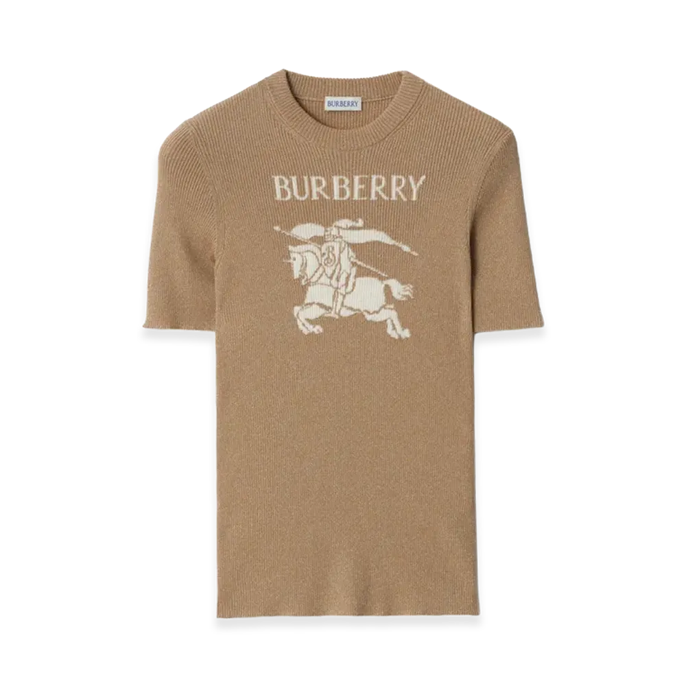 Burberry Women's EKD Metallic Wool Blend Top "Archive Beige/Gold"