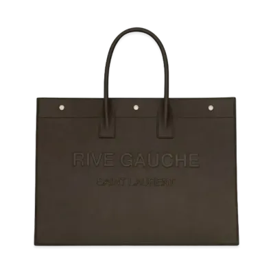 SAINT LAURENT Rive Gauche Large Tote Bag In Smooth Leather "Dark Khaki"