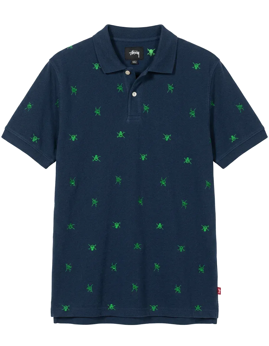 Stuusy Skull Polo Shirts "Navy"