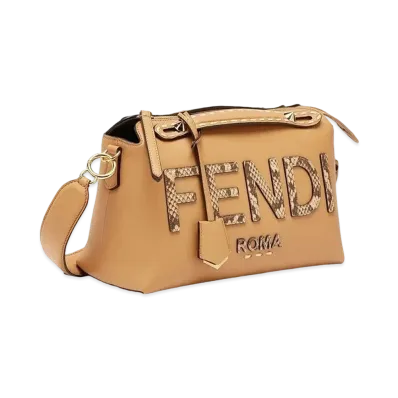 FENDI By The Way Medium Leather and Elaphe Boston Bag "Brown"