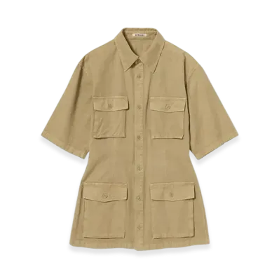AURALEE Product Dyed Finx Gabardine Mini Shirt Dress "Dyed Beige"
