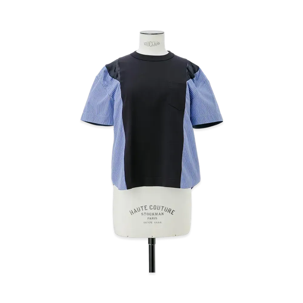 sacai Poplin x Cotton Jersey T-Shirt "Navy/Blue Stripe"