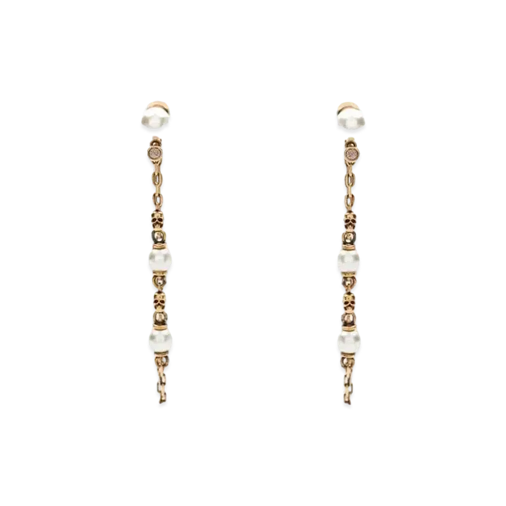 Alexander McQUEEN Pearl Skull Drop Chain Earrings "Gold"