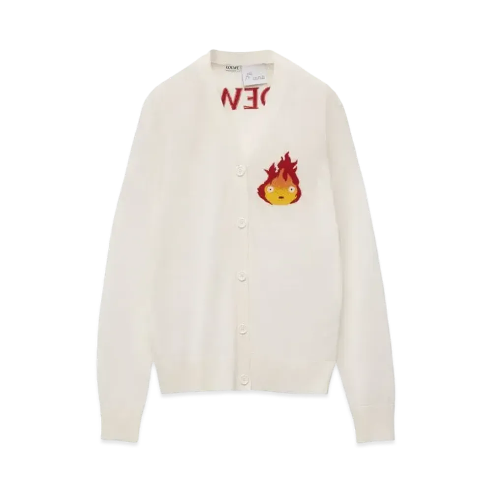 LOEWE x Howl's Moving Castle Calcifer Cardigan In Wool "Ecru"