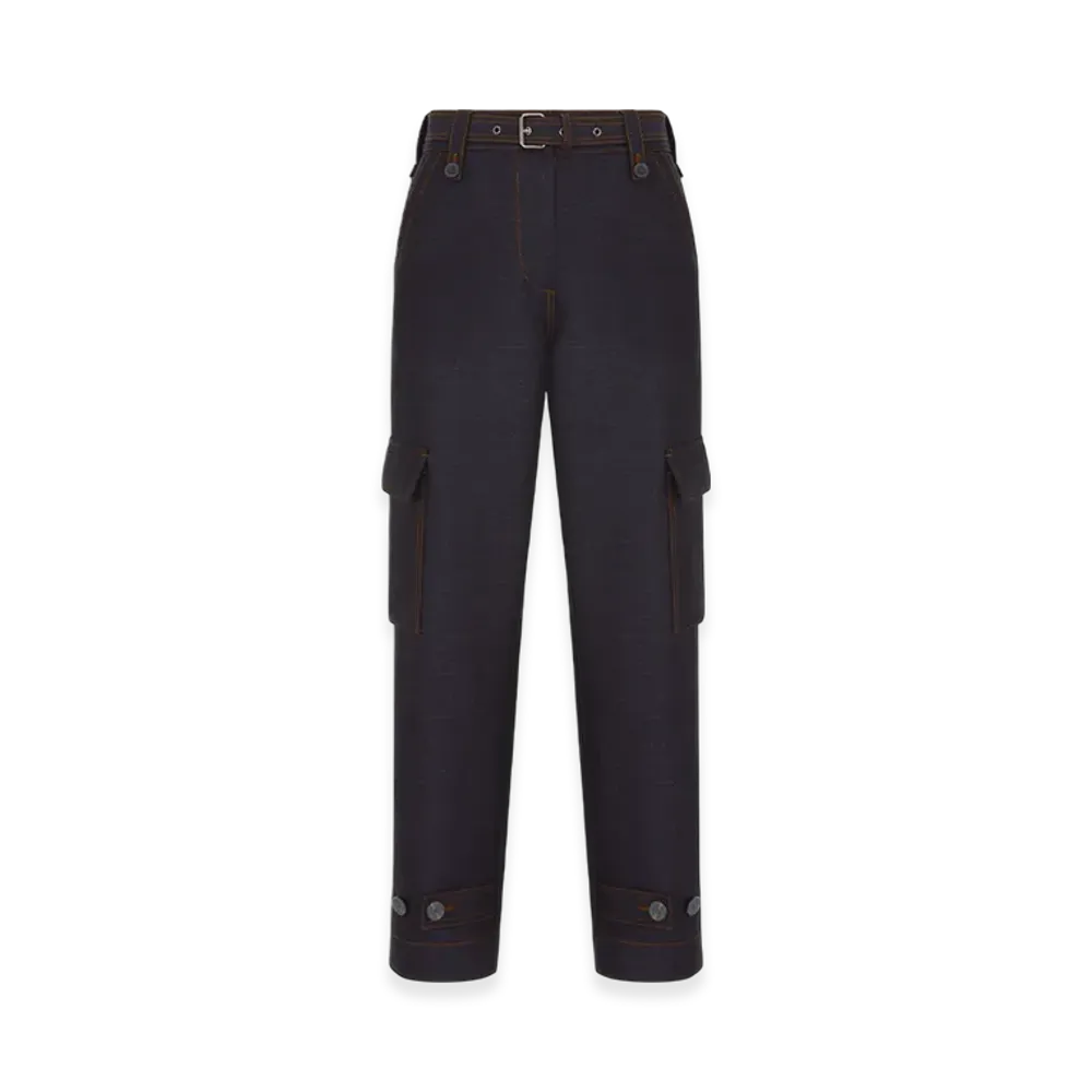 Dior Women's Belted Cargo Pants Technical Denim "Deep Blue"