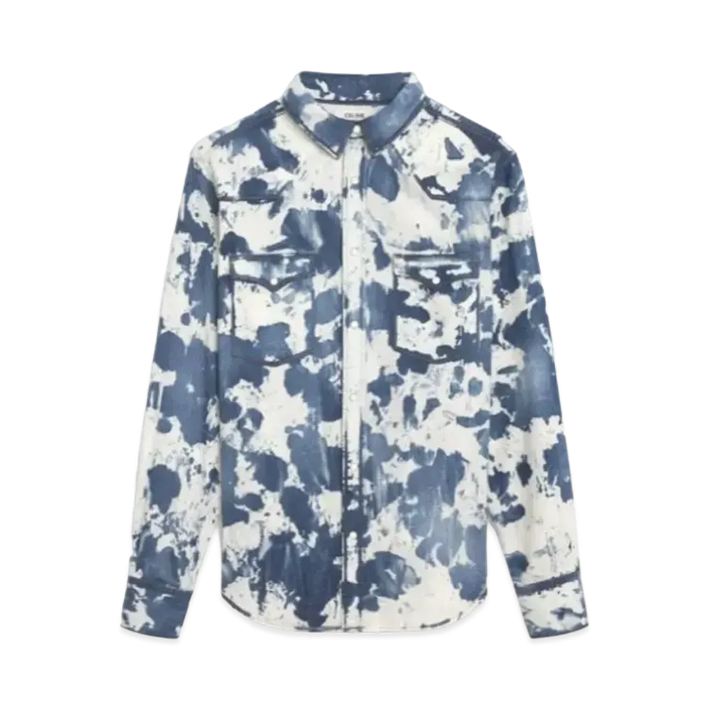 CELINE Loose Western Shirt / Bleached Denim "Camouflage Bleach Wash"