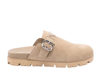 PRADA Triangle Logo Sabots "Beige"