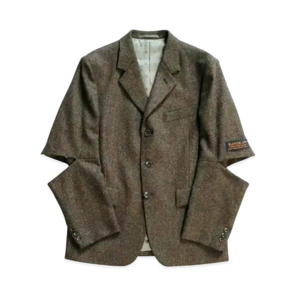 KAPITAL Herin Bon Tweed Cut Out Elbow Jacket "Khaki"