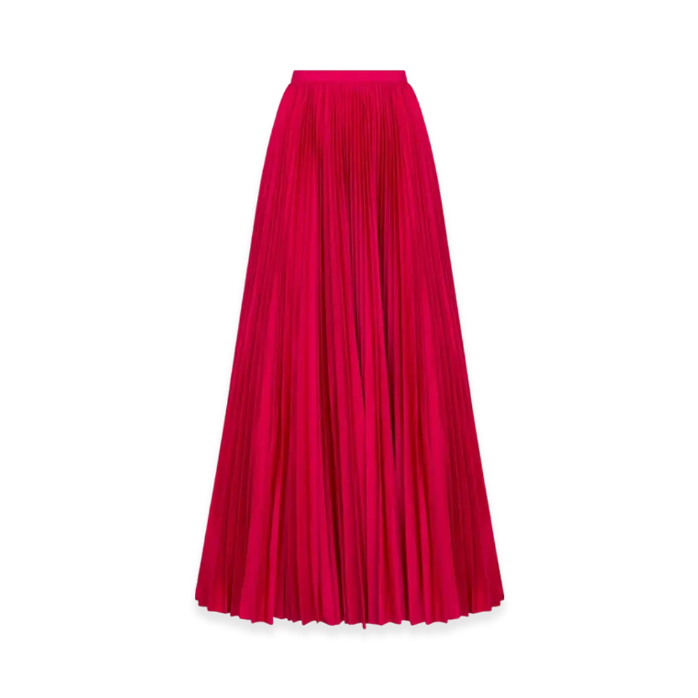 Dior Women's Long Pleated Skirt Amaryllis Silk Taffeta "Red"