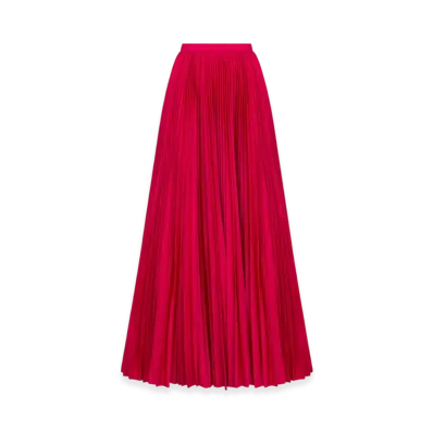Dior Women's Long Pleated Skirt Amaryllis Silk Taffeta "Red"