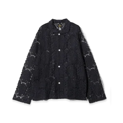 NEEDLES Widespread Collar Shirt - Raschel Lace "Navy"