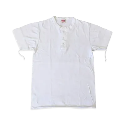 Healthknit Pigment-dyed Henley Short Sleeve T-Shirt "White"