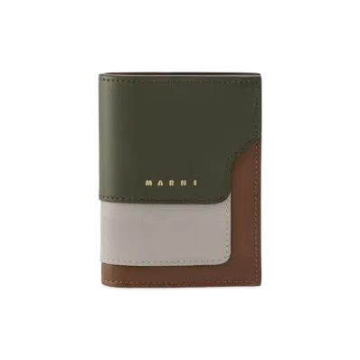 Marni Bi Fold Wallet in Saffiano Leather "Green/White/Brown"