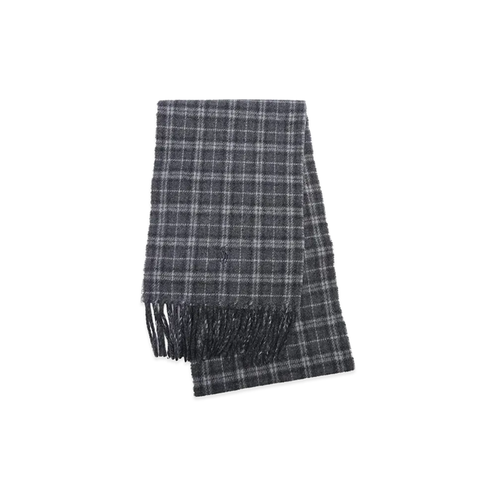 Polo Ralph Lauren Wool Solid Reversible Plaid Scarf "Gray"