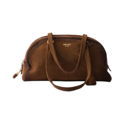 PRADA Bowling Medium Suede Bag "Cocoa Brown"