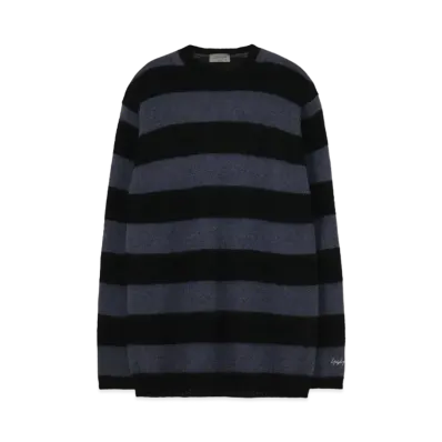 Yohji Yamamoto Pour Homme 5G PLAIN STITCH BRUSHED BORDER KNIT PULLOVER "Blue/Black"